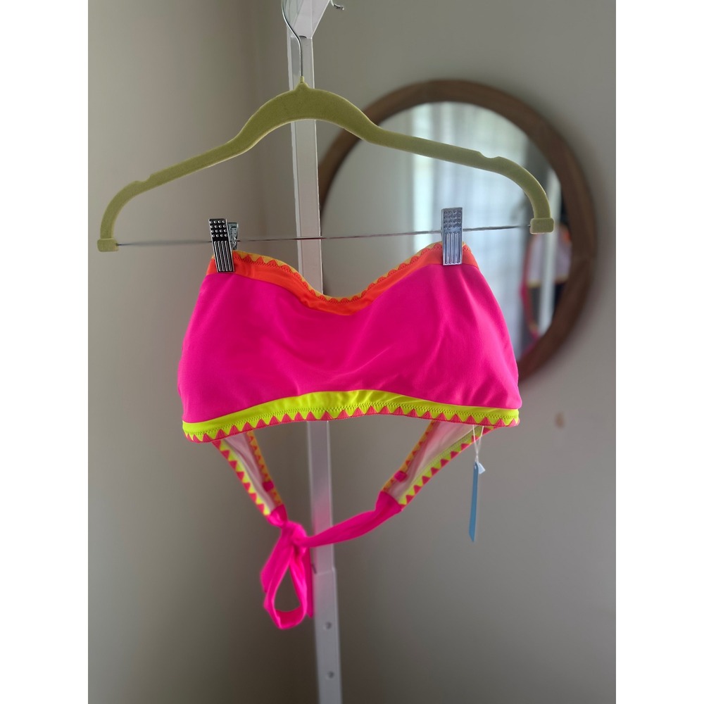 Popvil Neon Colorblock Bikini Set Pink Yellow Orange High Waist Swimsuit XL NWT